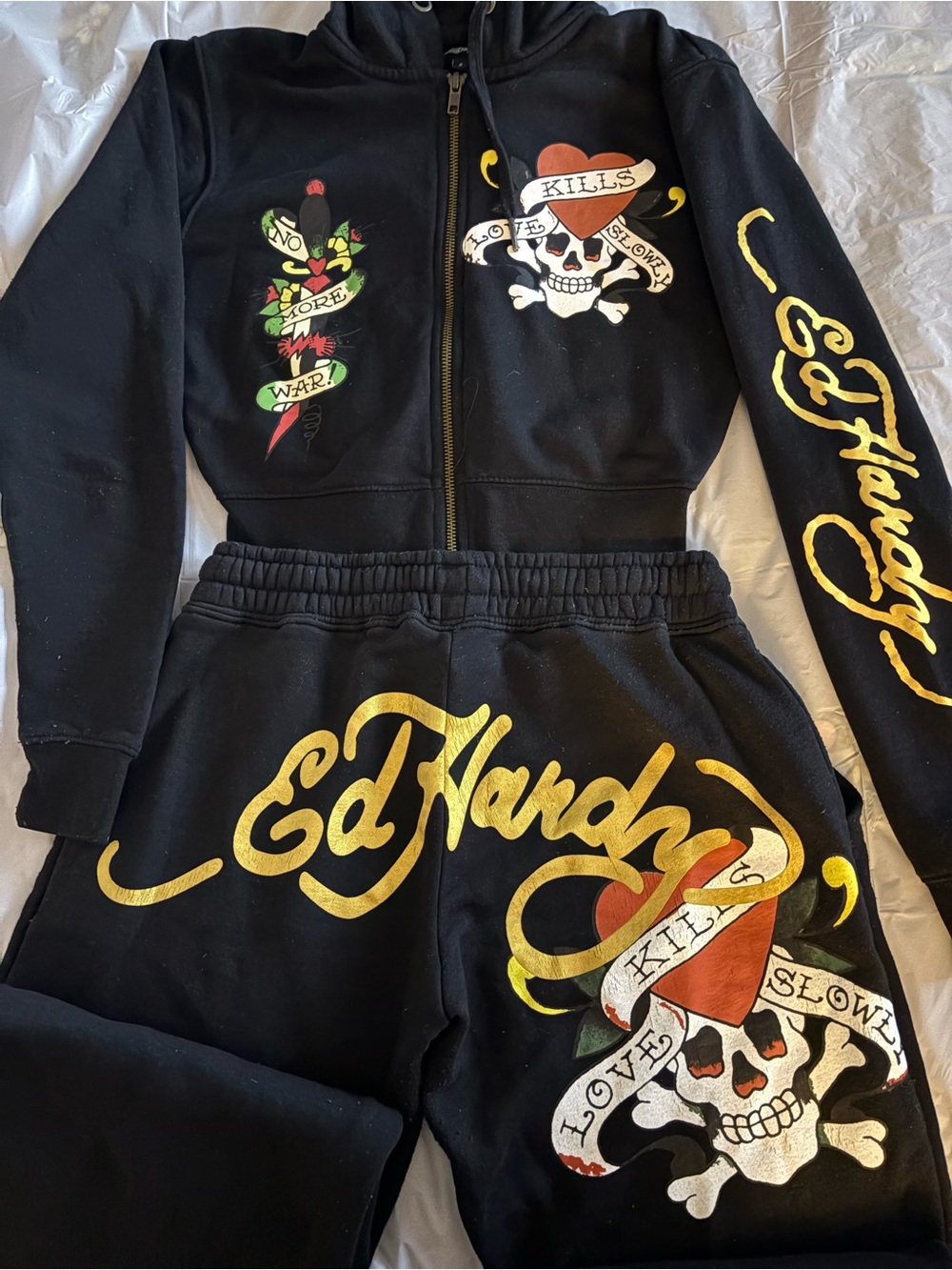 Ed Hardy Women’s Black Graphic Zip Hoodie & Jogger Set